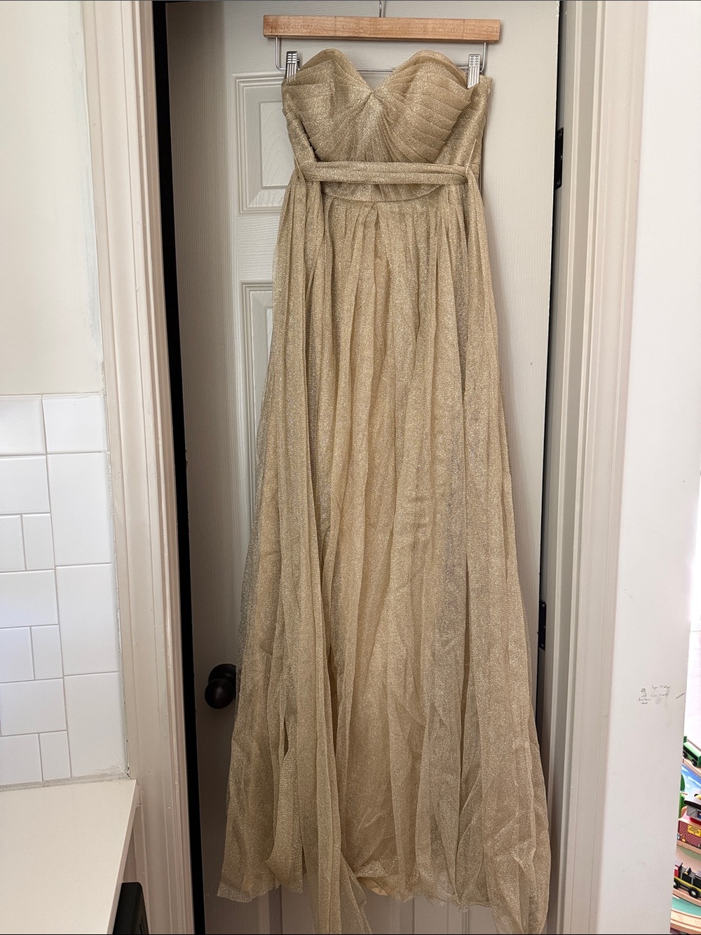 Jenny Yoo Strapless Gold Shimmer Gown